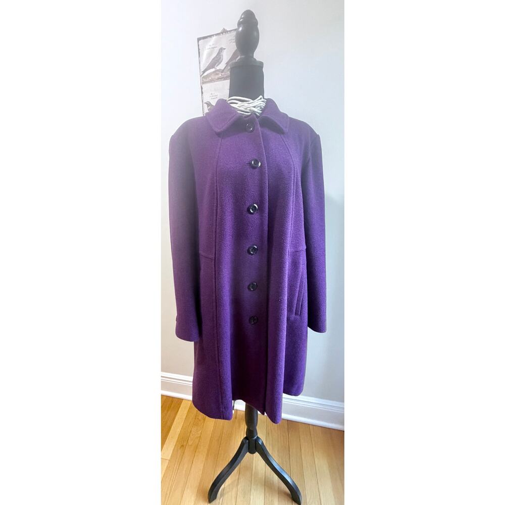 Lands End Plus 18W Wool Blend Button Coat Purple In Perfect Condition